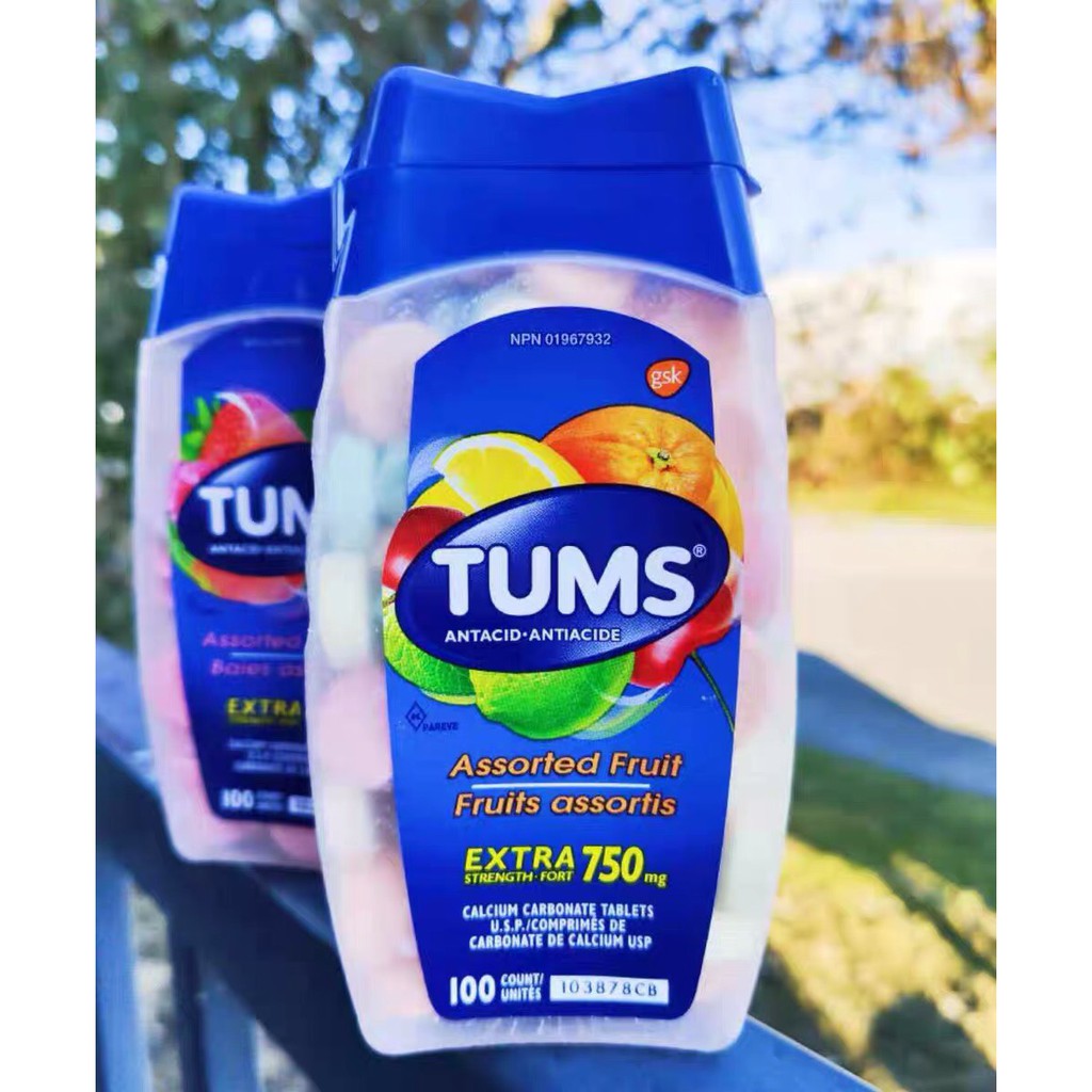 KẸO NGẬM TUMS ASSORTED BERRIES FRUIT EXTRA 750MG 100 VIÊN (CHUẨN USA)