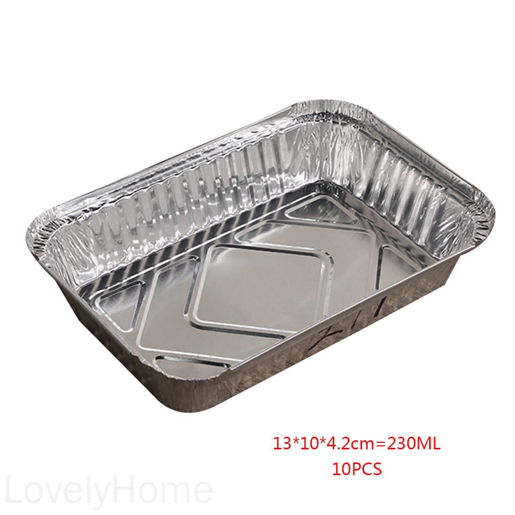 Set 10 khay giấy bạc hình chữ nhật dùng một lần không có nắp đậy