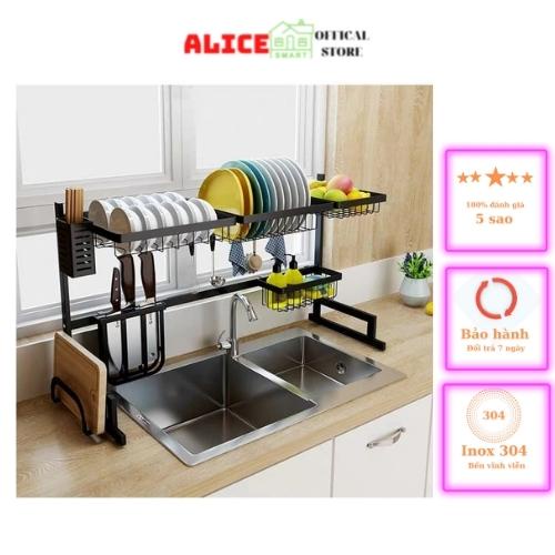 Kệ úp bát đĩa Thông Minh Trên Bồn Rửa Úp Bát Đa Năng 2 Tầng Inox Chống Rỉ Sét Sơn Đen Tĩnh Điện Cao Cấp - Alicestore