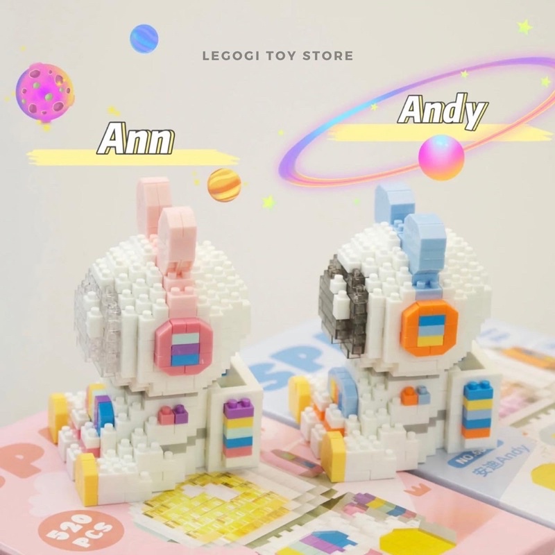 Đồ chơi xếp hình Legogi PHI HÀNH GIA MINI THỎ ANN VÀ ANDY 520 mảnh mô hình lắp ghép thông minh trẻ em