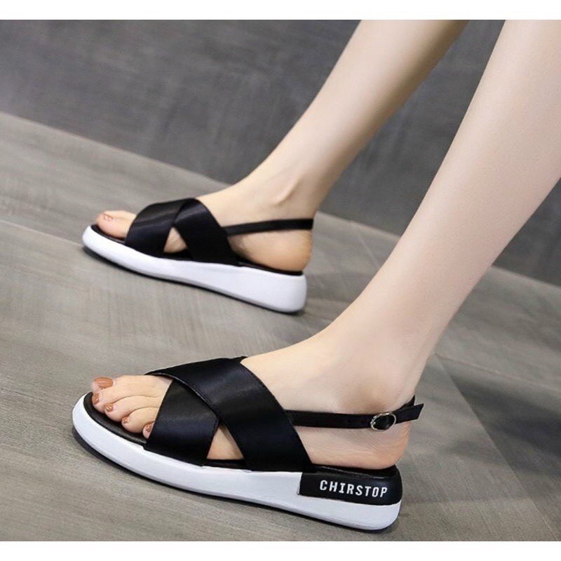 Sandal bánh mì cao 3p 2 màu đen kem siêu nhẹ quai chéo xuất xịn đi chơi, làm, du lịch đều xinh mã N100