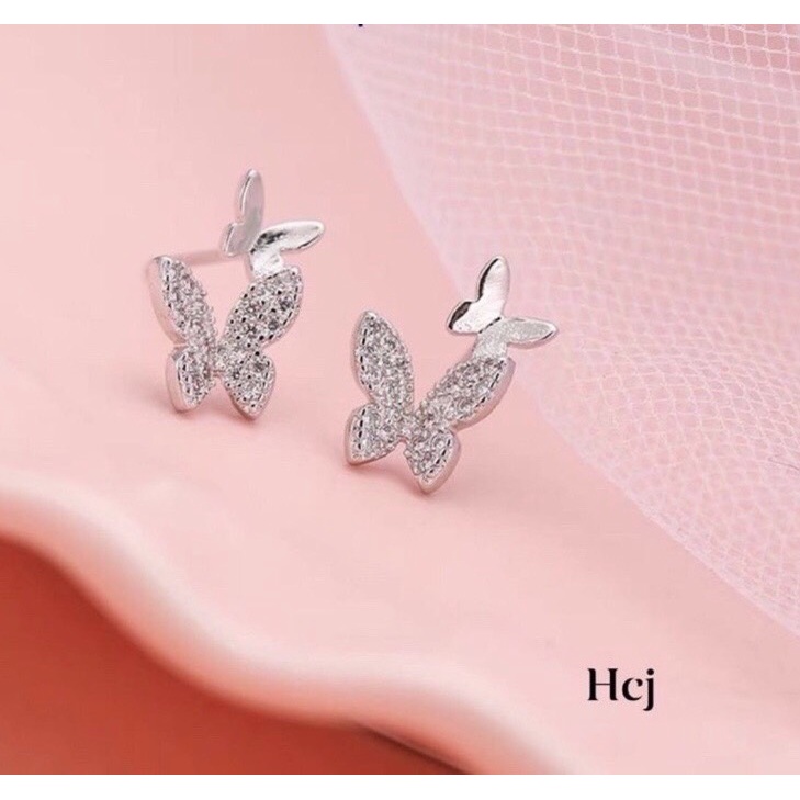 Bông tai nữ bạc thật hình bướm đính đá cá tính - Kho sỉ bạc Nhất Linh