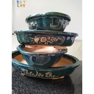 Chậu gốm sứ cao cấp - Phúc lộc thọ - mini - cây bonsai