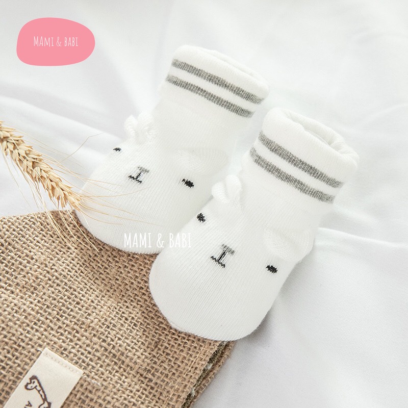 Tất vớ hình thú cho bé trai bé gái trẻ sơ sinh 0-6 tháng, tất cún cổ viền, vải mềm mại, chống trơn trượt MAMI BABI