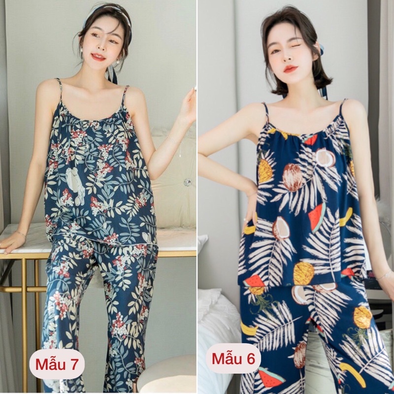 Bộ đồ mặc nhà lanh - cotton lụa Quảng Châu mặc nhà hoạ tiết trẻ trung, thời trang