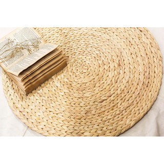 Thảm lót sàn hình tròn bằng lục bình (bèo) tự nhiên, chụp hình decor D50cm