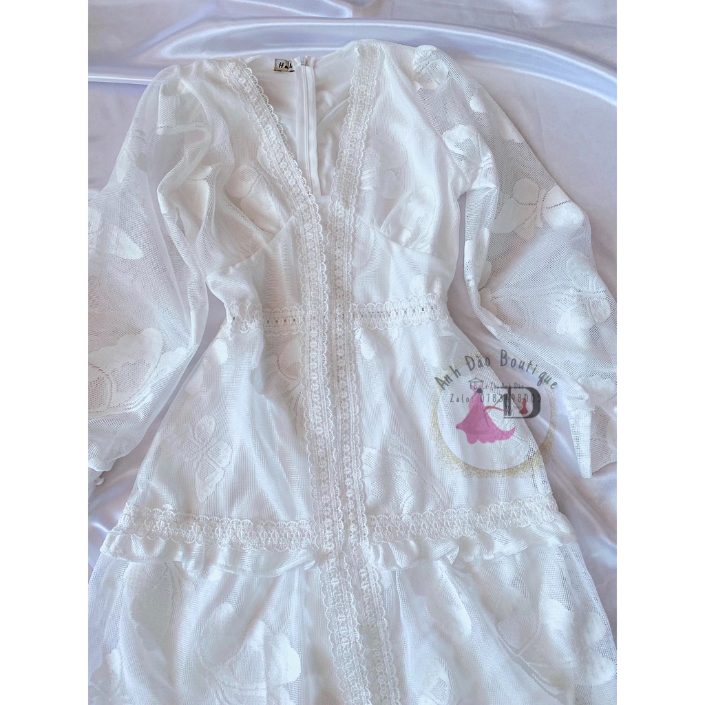 Đầm Maxi Ren Trắng Tay Dài Cổ V Nút, Đầm Dự Tiệc, Đi Biển, Chụp Ảnh (Ảnh Thật) | BigBuy360 - bigbuy360.vn