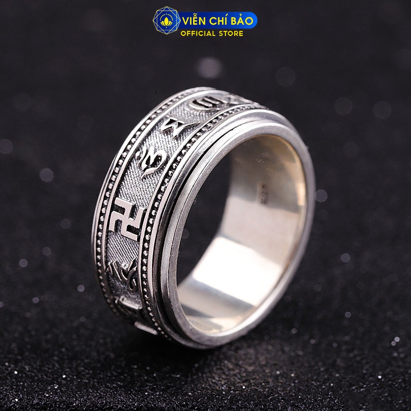 Nhẫn bạc nam 2 tầng Lục Tự Chân Ngôn xoay đà la ni 360 độ chất liệu bạc Thái 925 thương hiệu Viễn Chí Bảo N100886