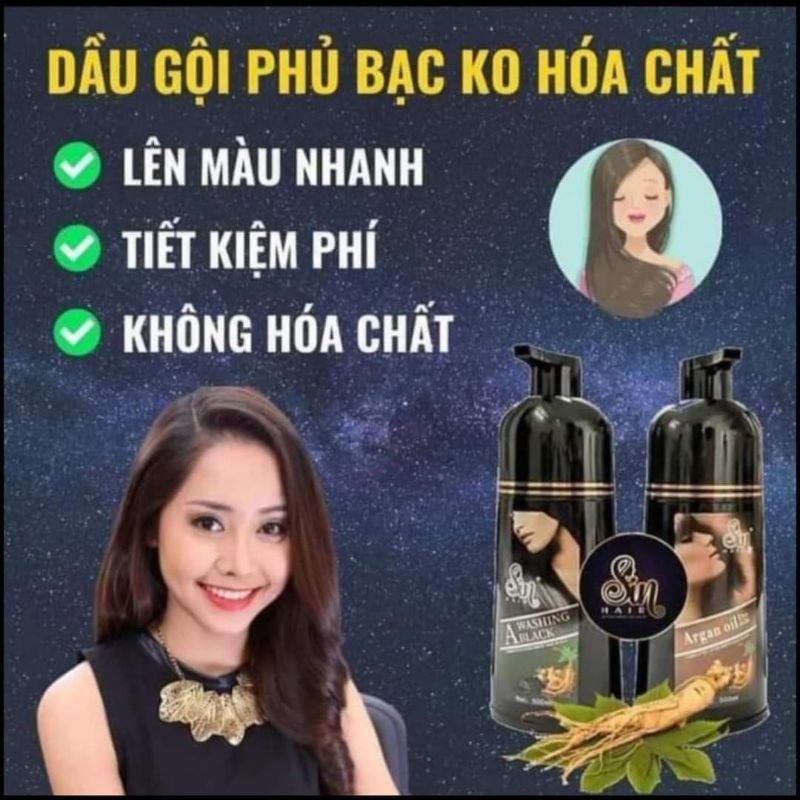 Dầu gội phủ bạc sin hair Nhật Bản 500ml, nhuộm tóc đen, tóc nâu đều màu tự nhiên tinh chất nhân sâm