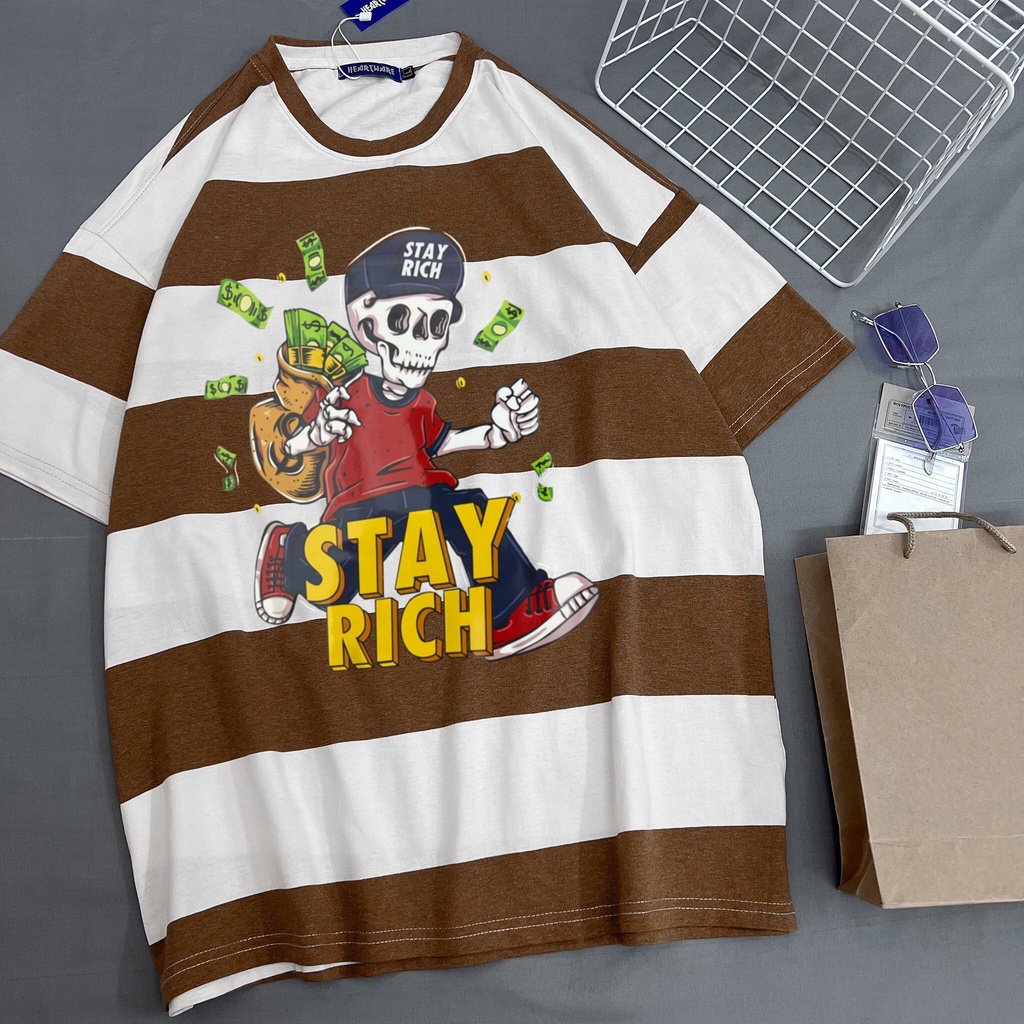Áo thun tay lỡ nam nữ MEANSTORE phông in hình 100% cotton vải mát form rộng phong cách Ulzzang - Stay Rich