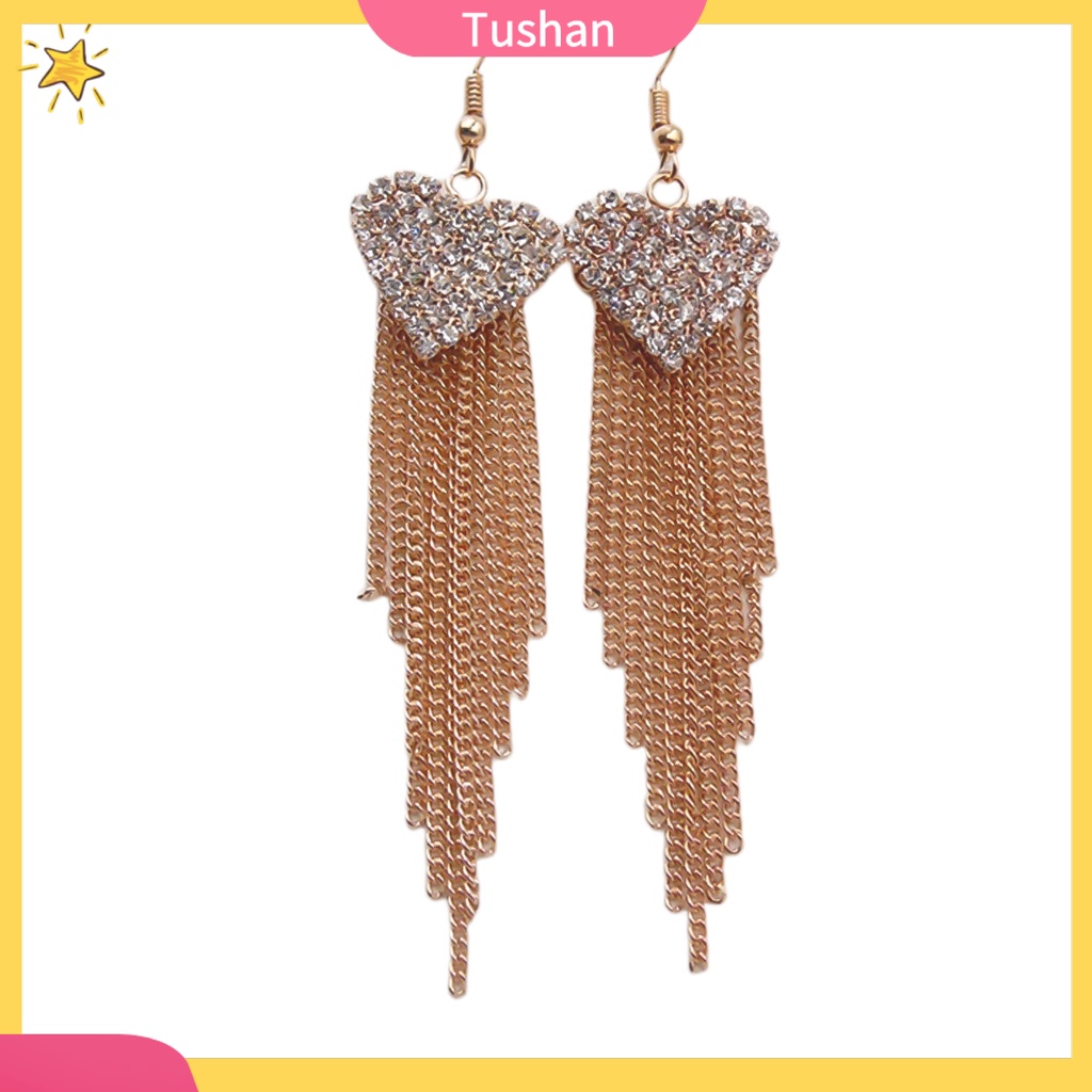 Bông tai tua rua hình trái tim đính đá thời trang dành cho nữ