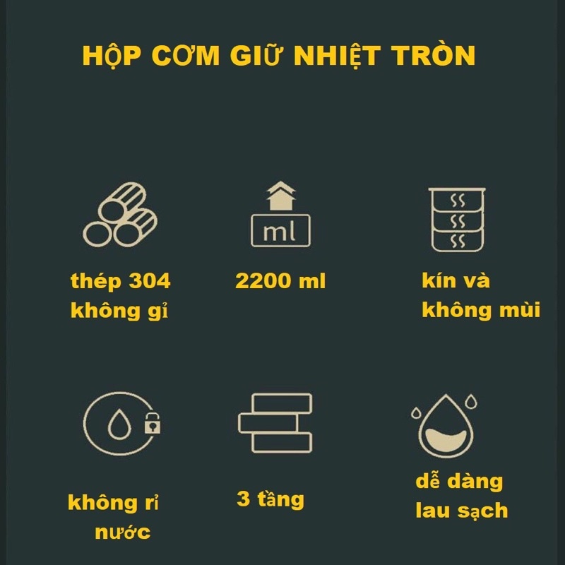 Hộp cơm giữ nhiệt 3 tầng đẹp, đa năng, tiện lợi