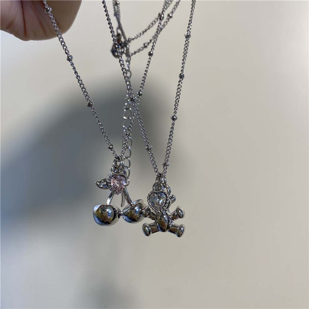 Vòng cổ hợp kim mặt hình chú gấu/ cherry dễ thương đơn giản cho nữ