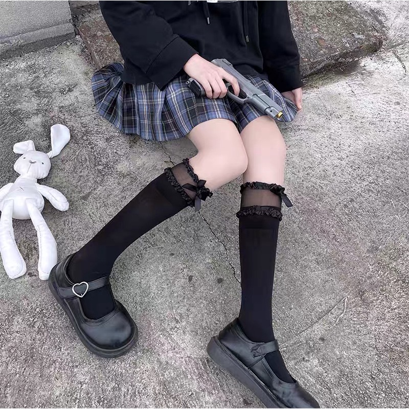Tất LOLITA ren nơ nữ Đôi vỡ dài dưới gối dễ thương mẫu mới 2022