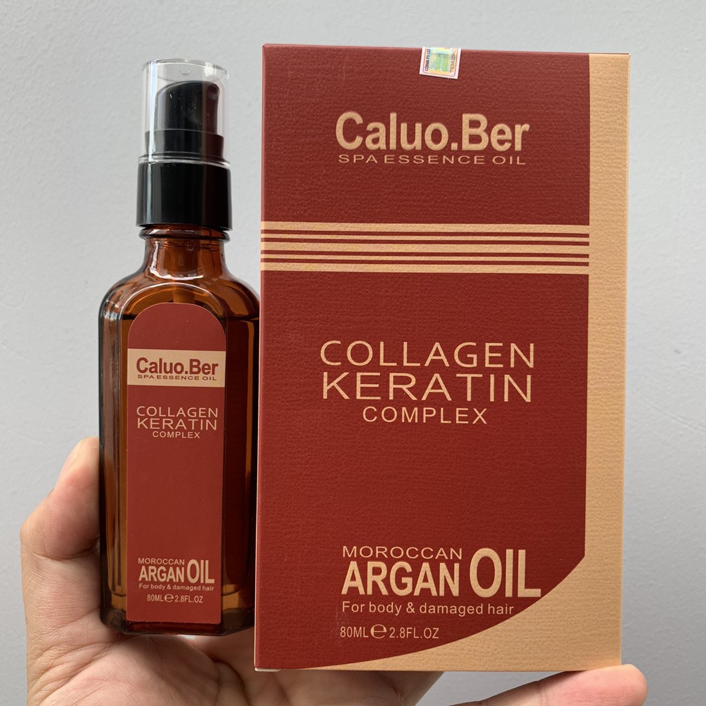 Tinh dầu Caluo.Ber Argan Oil Moroccan Collagen Keratin Complex dưỡng tóc bóng mượt 80ml (Italy)