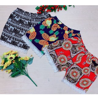 Quần Đùi, Quần Mặc Ngủ Nữ - Quần đùi lanh cotton phối ren nữ mặc ở nhà thoải mái