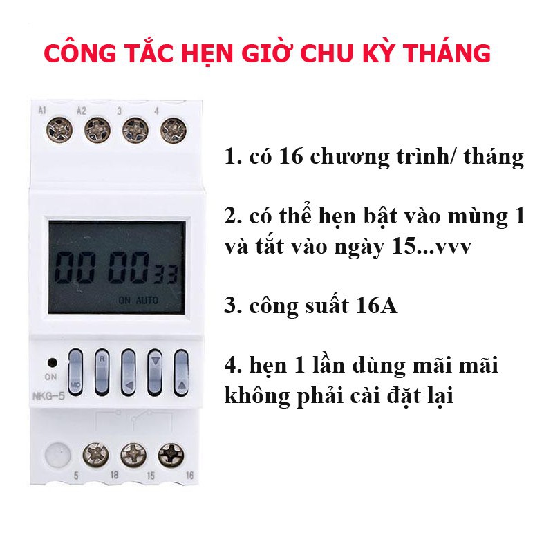 Công tắc hẹn giờ chu kỳ tháng 16A/220V timer hẹn giờ chu kỳ tháng Thiết bị điện giá tốt