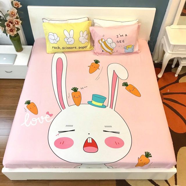 Bộ ga và gối 3D 100% Cotton cho bé. Hình Thú Ngộ Nghĩnh (chat chọn mẫu)