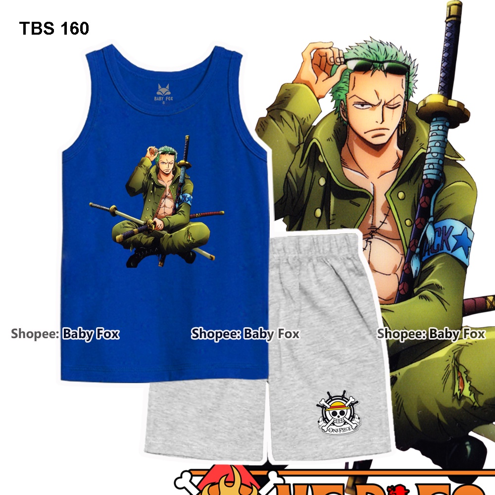 Bộ bé trai sát nách 100% cotton loại tốt, BABY FOX, One Piece, Luffy, Zoro m