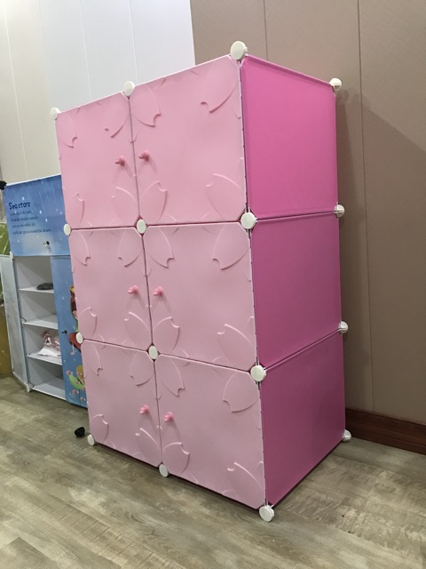 HÀNG SIÊU CẤP- TỦ NHỰA GHÉP 6 Ô THÂN SÂU 47cm. Cửa đúc hoa hồng coa núm hình khỉ siêu cute
