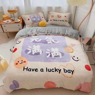 Bộ Chăn Ga Gối Nỉ Nhung 5D MẪU LUCKY