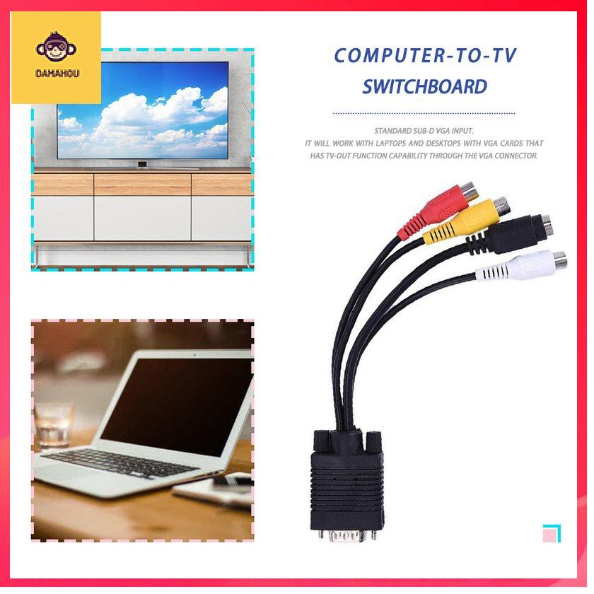 VGA SVGA TO S-Video 3 RCA Composite AV TV Out Converter Adapter Cáp Cáp PC Dây