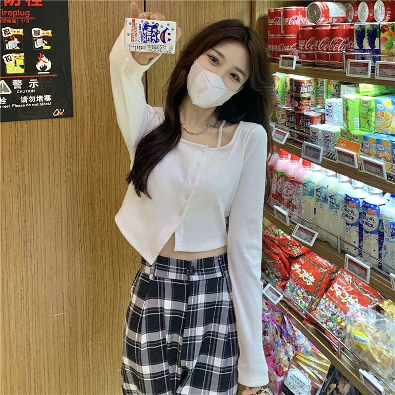 Áo Croptop Tay Dài Dáng Ôm Lưng Cao Thời Trang Cho Nữ