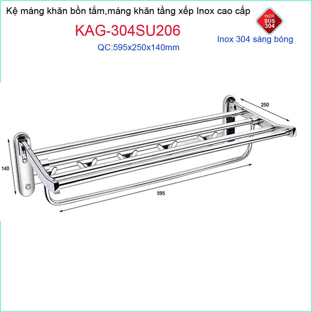 Máng Khăn 2 tầng Tovashu  KAG-304SU206, Máng khăn bồn tắm 2 tầng inox dập khuôn cao cấp SUS304 Nhật Bản