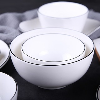 Bát ăn cơm, chén ăn cơm, dĩa sứ trắng viền đen chất liệu gốm sứ cao cấp.