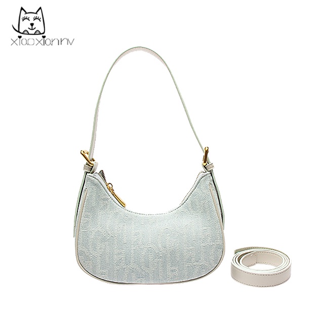 Túi Đeo Vai Chất Liệu Denim Thêu Họa Tiết Phong Cách Pháp Thời Trang Cho Nữ 2022