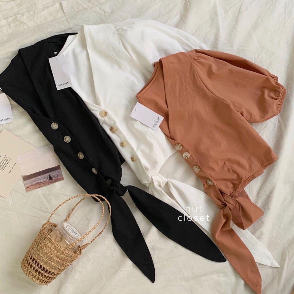 ÁO CROPTOP TAY CHUN ĐŨI THẮT NƠ TRƯỚC XINH XẮN | BigBuy360 - bigbuy360.vn