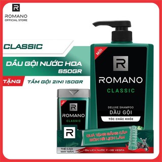 Dầu gội Hương nước hoa Romano classic  650g kèm quà tặng như hình
