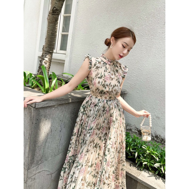 Váy hoa maxi dập ly