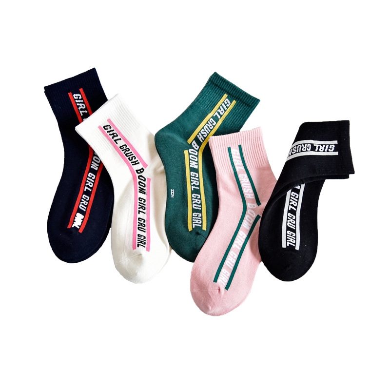 Korean style socks English characters Stockings Socks Retro pop socks