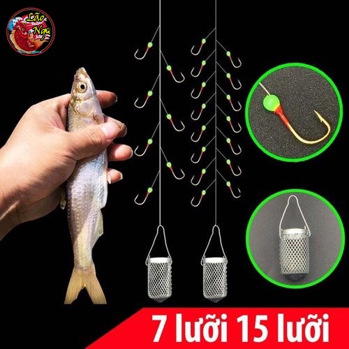 Bộ Thẻo 7 lưỡi-15 lưỡi câu cá mương hồ siêu nhạy có rọ sắt