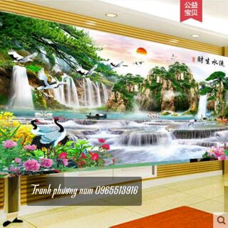 Tranh thêu phong cảnh đẹp chỉ lụa và chỉ thường 195x92cm
