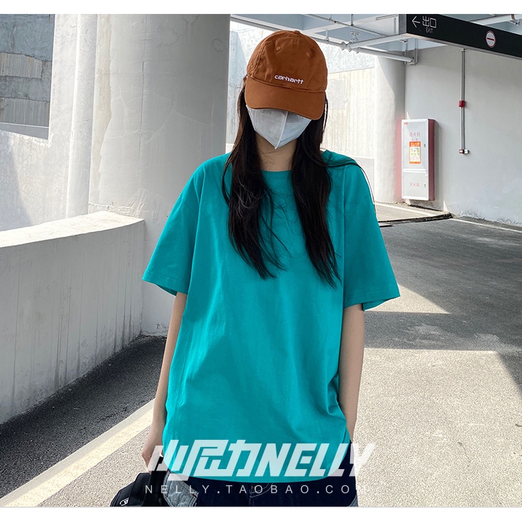 Áo phông Nelly Heybig tay ngắn trơn màu xanh hồ