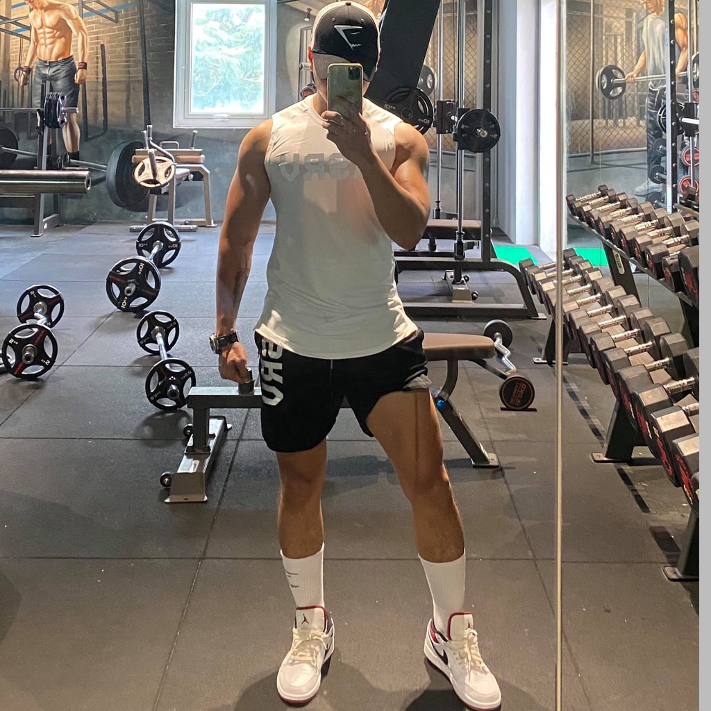 Bộ Quần Áo Gym Nam ASRV Sát Nách Chất Thun Dệt Kim Co Giãn Thoáng Mát Thấm Hút Mồ Hôi