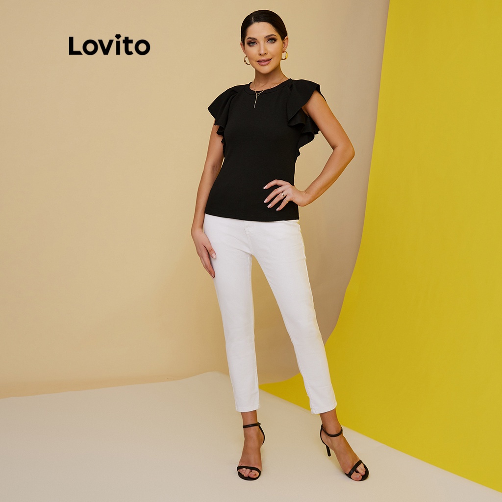 Áo kiểu Lovito xếp nếp kết cấu màu trơn thanh lịch L17X325 (màu đen)