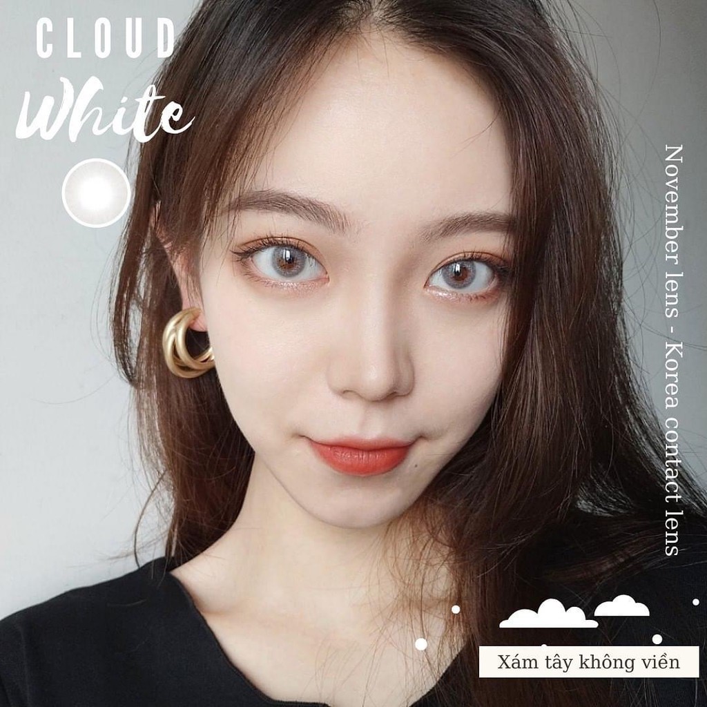 Kính áp tròng Cloud White Hàn Quốc màu xám tây không viền