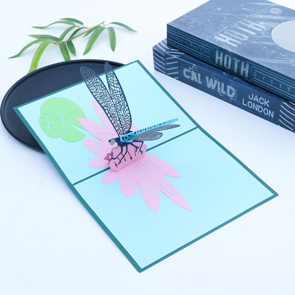 ❤LANSEL❤ Hollow Love Pop Dragonfly Flowers Greeting Card 3D Pop Up Card Specialty Paper Gift Mother's Day Special Occasion Hobby Birthday
