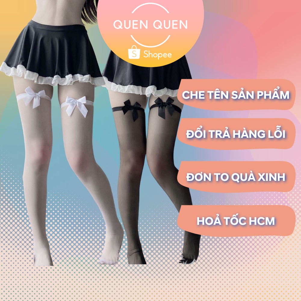 Tất lưới QUENQUEN có nơ sexy đồ ngủ nữ cosplay ren lưới hoa văn màu trắng màu đen freesize