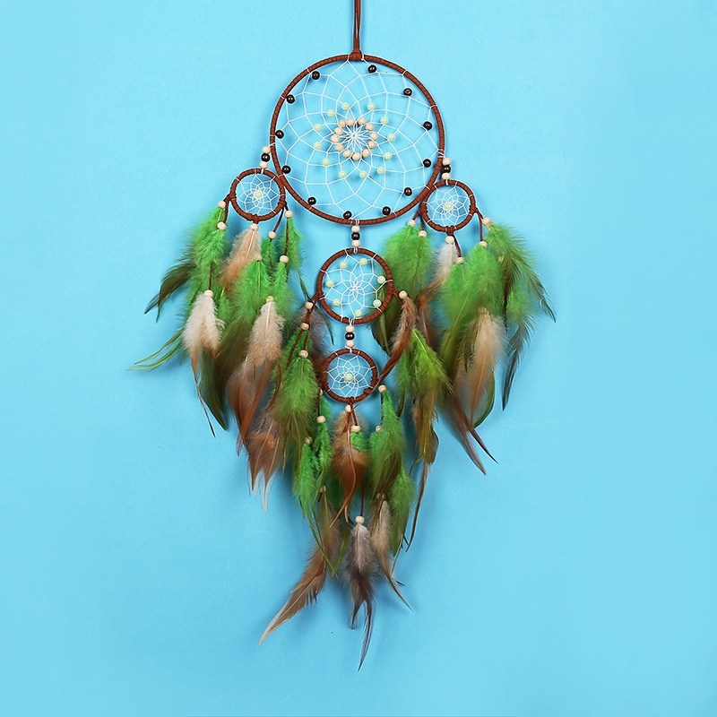 Dreamcatcher Trang Trí Lông Vũ Kiểu Vintage Có Đèn Led Tặng Kèm Móc Dán Tường