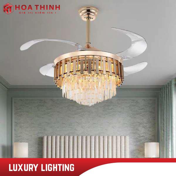 (Bảo hành 5 năm-Hỗ trợ lắp đặt) Quạt trần đèn giấu cánh Pha lê K9, 3 chế độ, có điều khiển