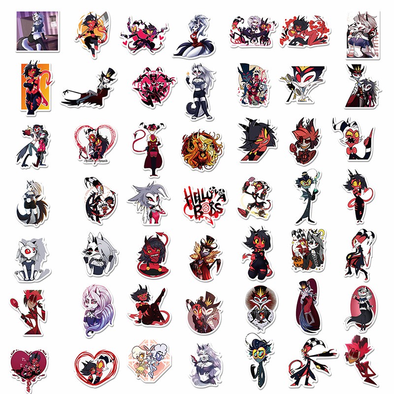 Set 100 Miếng Dán Trang Trí Laptop Ván Trượt Ghi Ta Chống Thấm Nước Họa Tiết Hoạt Hình Helluva Boss