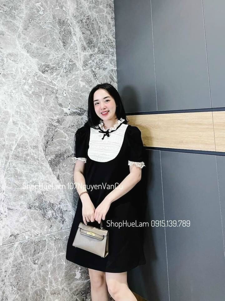 Váy xuông pha cổ ren nơ xinh