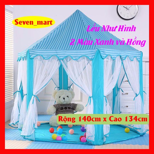 [Kích thước 140cm x 135cm] Lều Công Chúa Hoàng Tử Cho Bé Kiểu Dáng Lục Giác Màu Hồng Đậm Xanh Dương