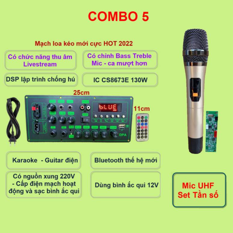 Mạch loa kéo CS8673E 130W thu âm LIVESTREAM DSP lập trình chống hú có chỉnh Bass Treble Micro nguồn xung 220V kèm micro