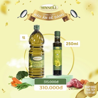 Combo dầu ăn oliu hanoli chai 1l và dầu oliu siêu nguyên chất olympias chai 250ml