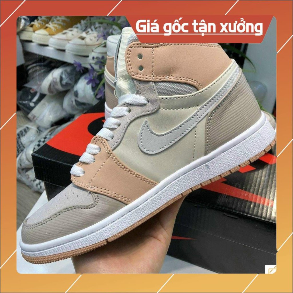 [FreeShip+ Hàng Xịn] Giày Thể Thao AIR JORDAN 1 Mid Milan Màu Kem Nâu Cổ Cao